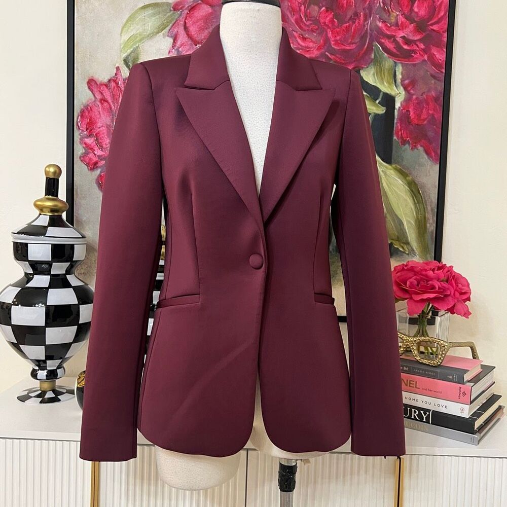 Good American Women's Classic Sculpted Scuba One Button Blazer Oxblood Sz Small